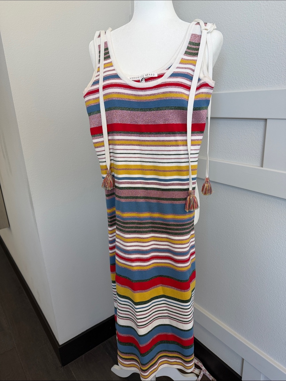 Veronica Beard Cream-Trim Multicolor Striped Knit Tank
